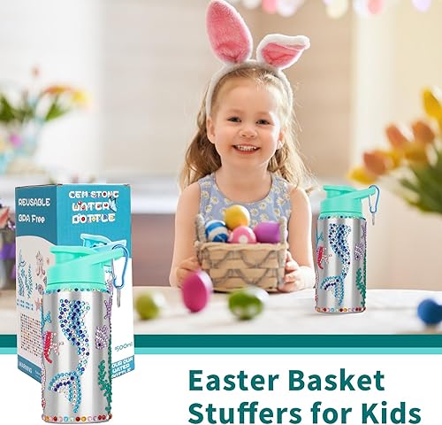 Miniatura 3 de Regalo para niñas, decora tus propios kits de botellas de agua para niñas de 4 a 6 a 8 a 10 a 12 años, calcomanías de gemas de sirena, manualidades,