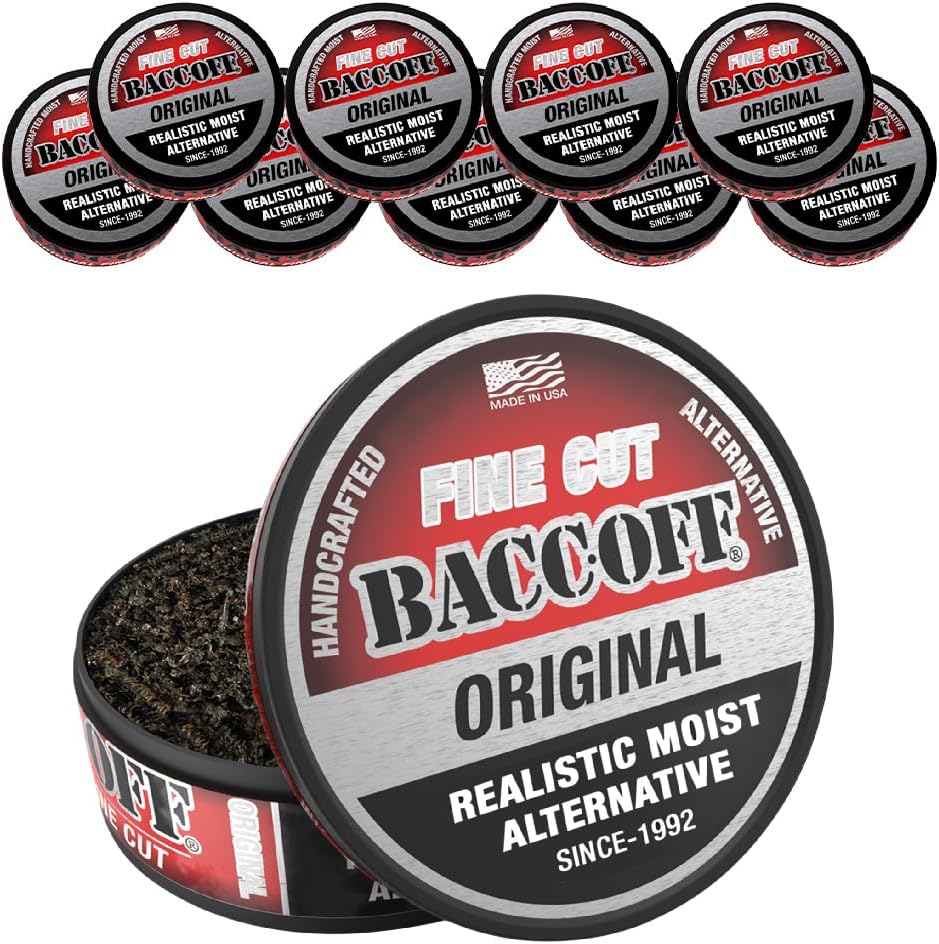 - 10 Cans, BaccOff Original Fine Cut, Black Tea Base with Bold, Smoky Flavors
