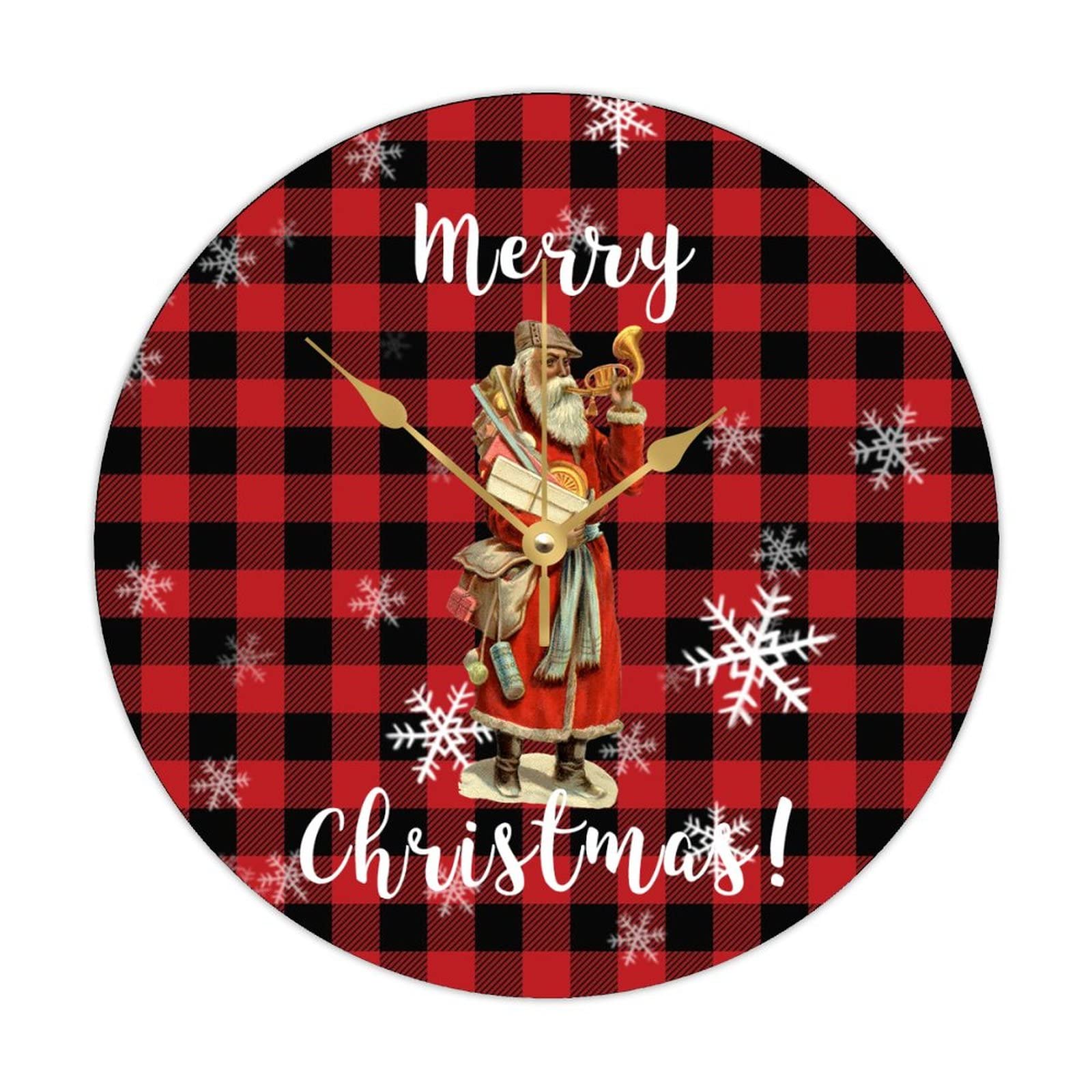 Horloge murale ronde en bois Merry Christmas style vintage rustique 38 cm