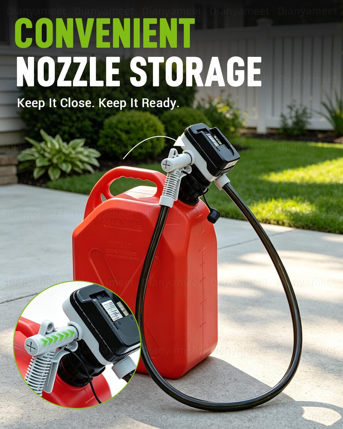 Pompe de transfert Carburant 15L/min électrique universelle avec Auto-Stop | Tuyau PVC 130cm, pour Diesel/Essence, Compatible pour DeWalt 20V & Milwaukee 18V, 4 Adaptateurs + Universel (Sans Batterie)
