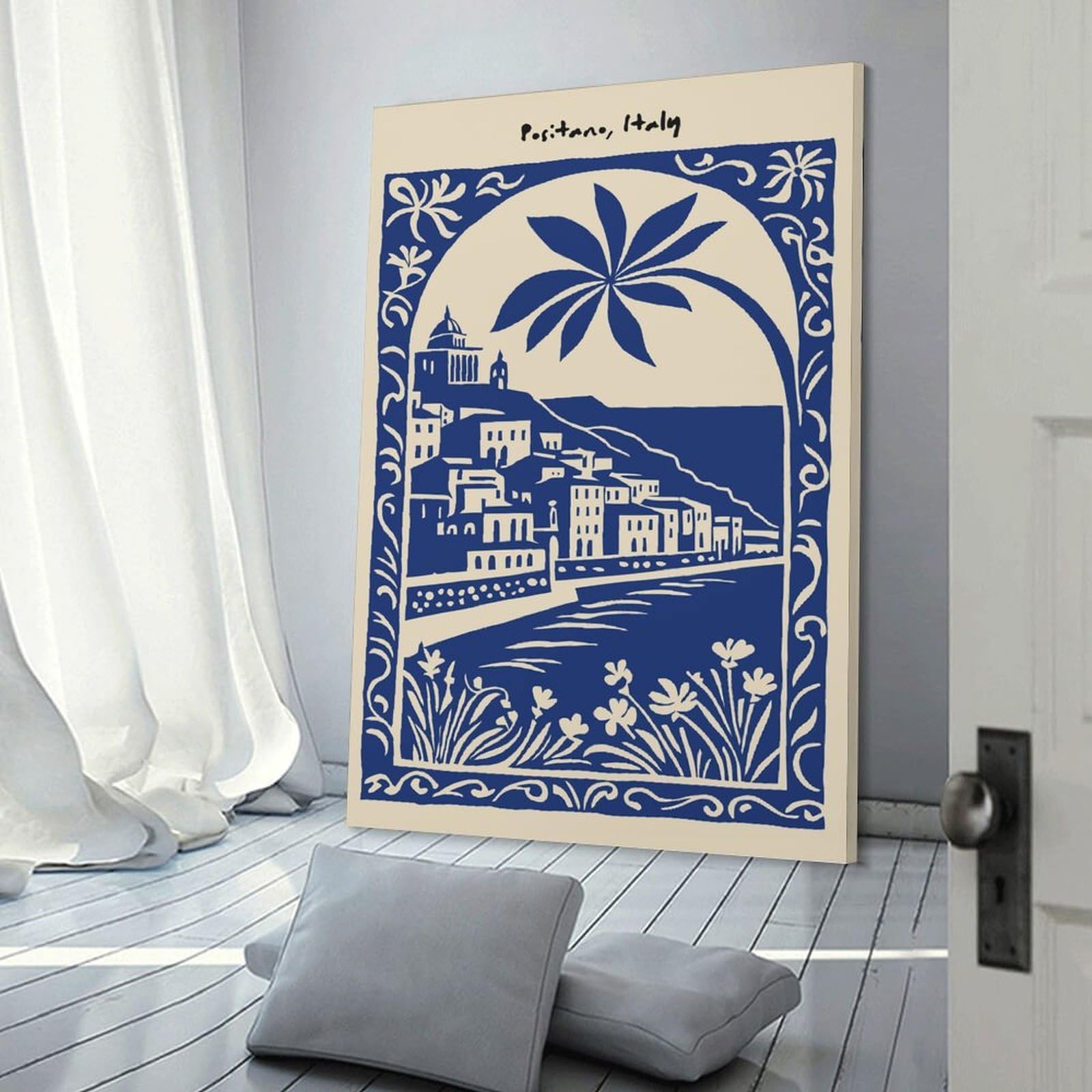 Junmoney Canvas Art Print Positano, Italy - Decorative Travel, 16x24inch(40x60cm), for Calm Bedrooms, Home Corners Or Flats, A Warm Accent for Relaxed Interiors