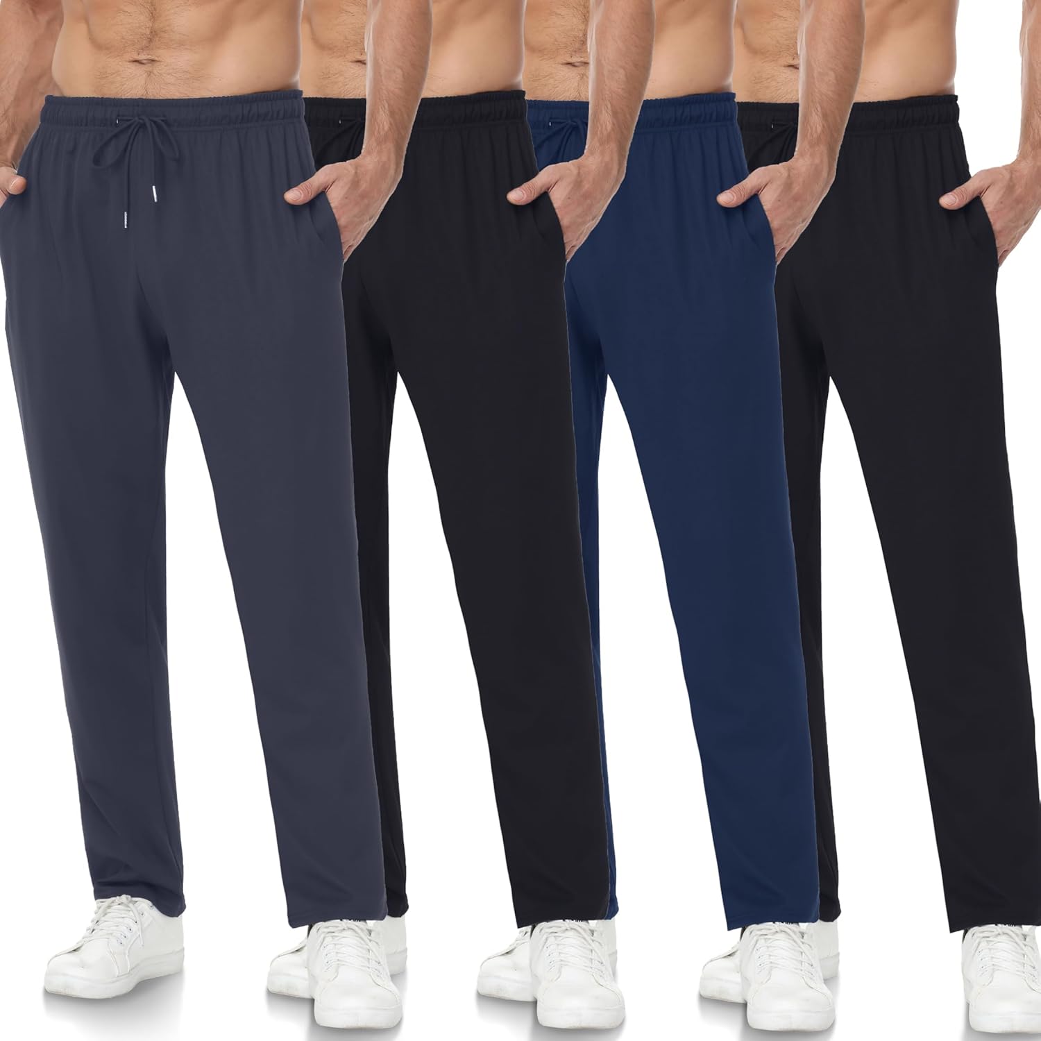 4 Pack Mens Athletic Sweatpants with Zipper Pockets,Track Pants Joggers for Men, Lightweight Casual Hiking Jogging Pants Men
