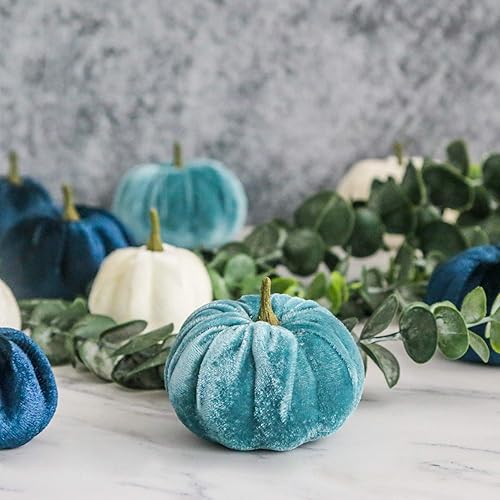 Miniatura 8 de Romingo Calabazas artificiales, 12 calabazas artificiales de terciopelo para Halloween, otoño y decoración de fiesta de Acción de Gracias