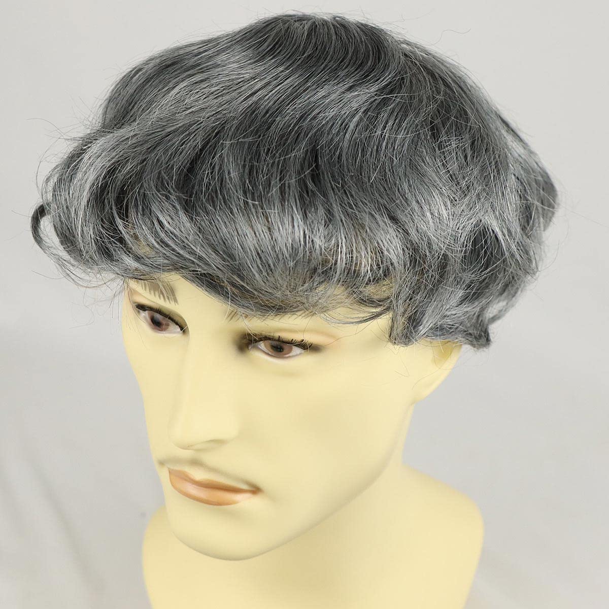 HAPPY&CC Mens Hair System for Men Toupee Human Hair Piece Fine Mono Top with NPU around Men's Wig European Hair Protesis Capilar Hombre 1B OFF Black Mix 60% Gray hair(10x8,1B/60)