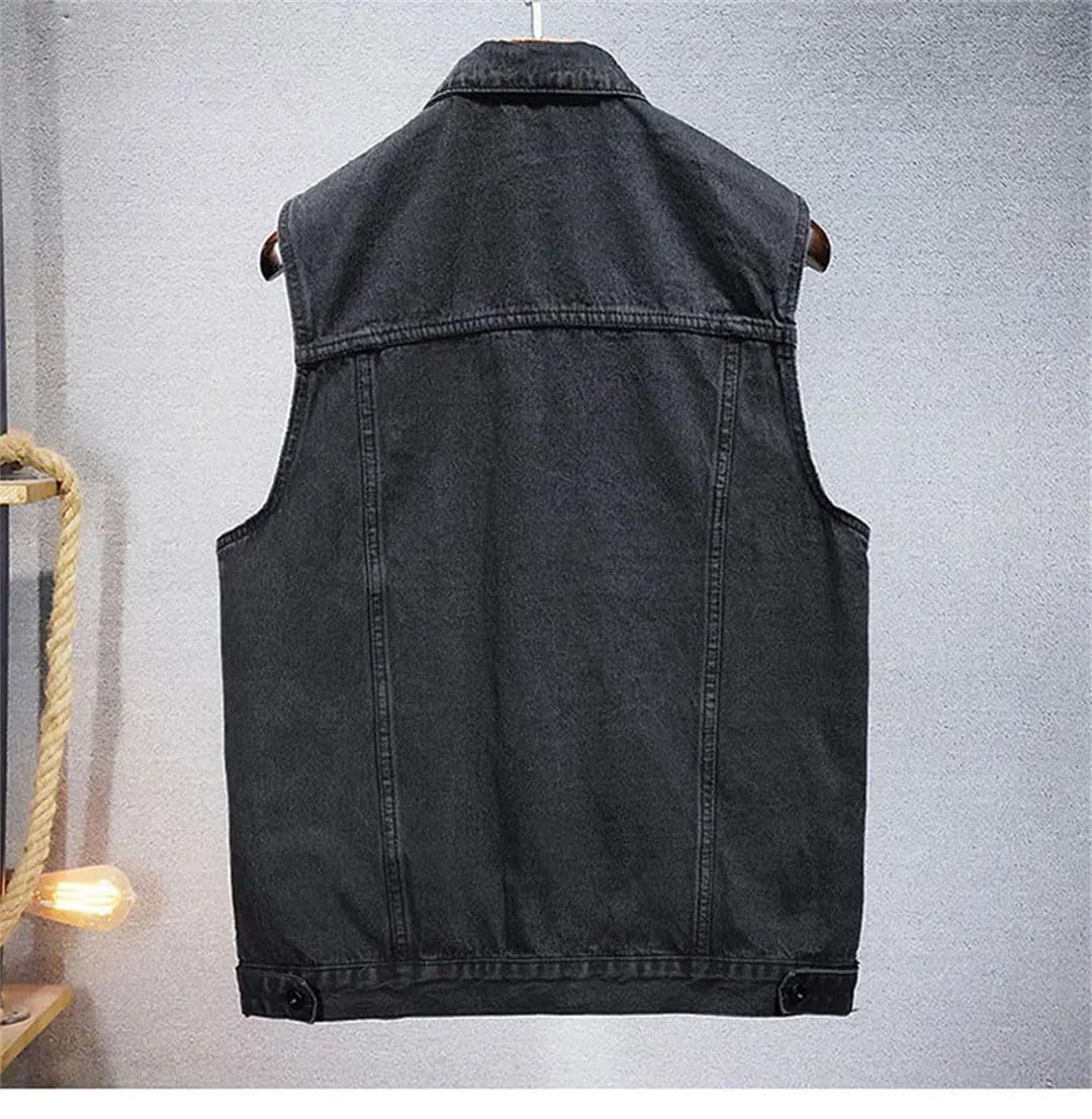 Gilet da uomo in denim multi tasche senza maniche vintage con risvolto giovanile denim gilet