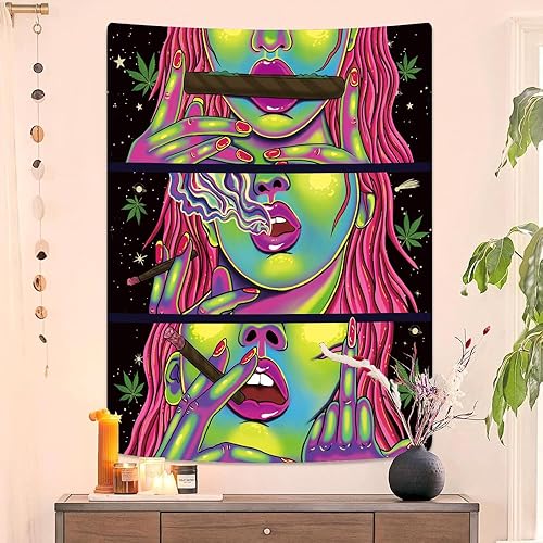 Miniatura 3 de Paquete de 2 decoraciones para colgar en la pared de hongos, decoración hippie botánica vertical de pared, tapiz de planta de luna con borlas, tapiz