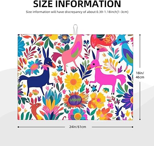 Miniatura 2 de Tapete de secado de platos para encimera de cocina, tapete escurridor antideslizante, tapete de secado de platos de animales otomíes mexicanos,
