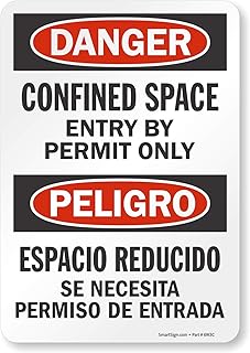 "Danger - Confined Space, Entry By Permit Only" Bilingual Label By SmartSign | 7" x 10" Laminated Vinyl