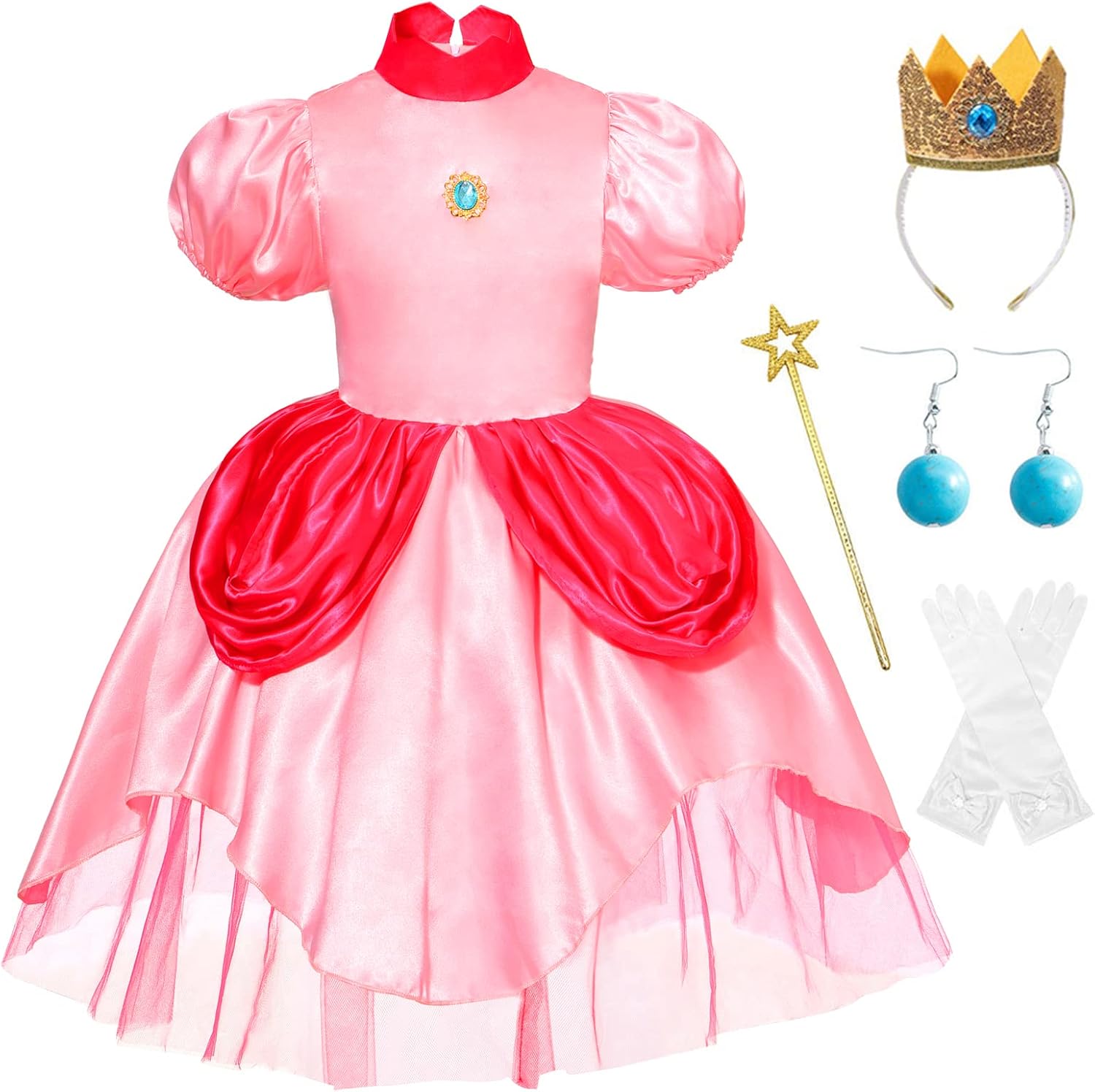 Déguisement Peach Enfant Princesse Peach Costume Robe pour Filles