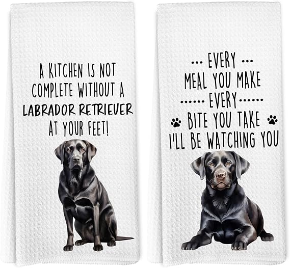Funny Labrador Retriever Kitchen Towels Set of 2, Labrador Retriever Gifts, Dog Hand Towels for Kitchen Decor, Black Lab Gifts for Women Dog Lovers Moms Dishcloths Dish Towel 16X24 Inches