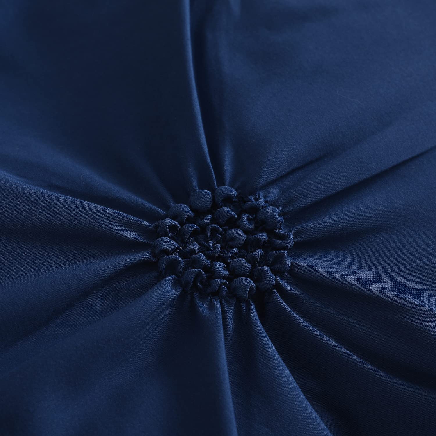 SLEEPBELLA Luxury Ruched Floral Pintuck 3pcs Navy Queen Comforter Sets, Soft Microfiber Inner Fill Down Alternative Shabby Chic Bedding Set