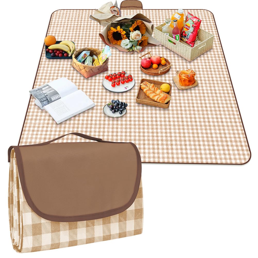AYBUY Picnic Blanket, Extra Large Waterproof Foldable Picnic Mat 150CM X 200CM, Washable Portable Camping Beach Blanket for Park Beach Camping Courtyard (Coffee)