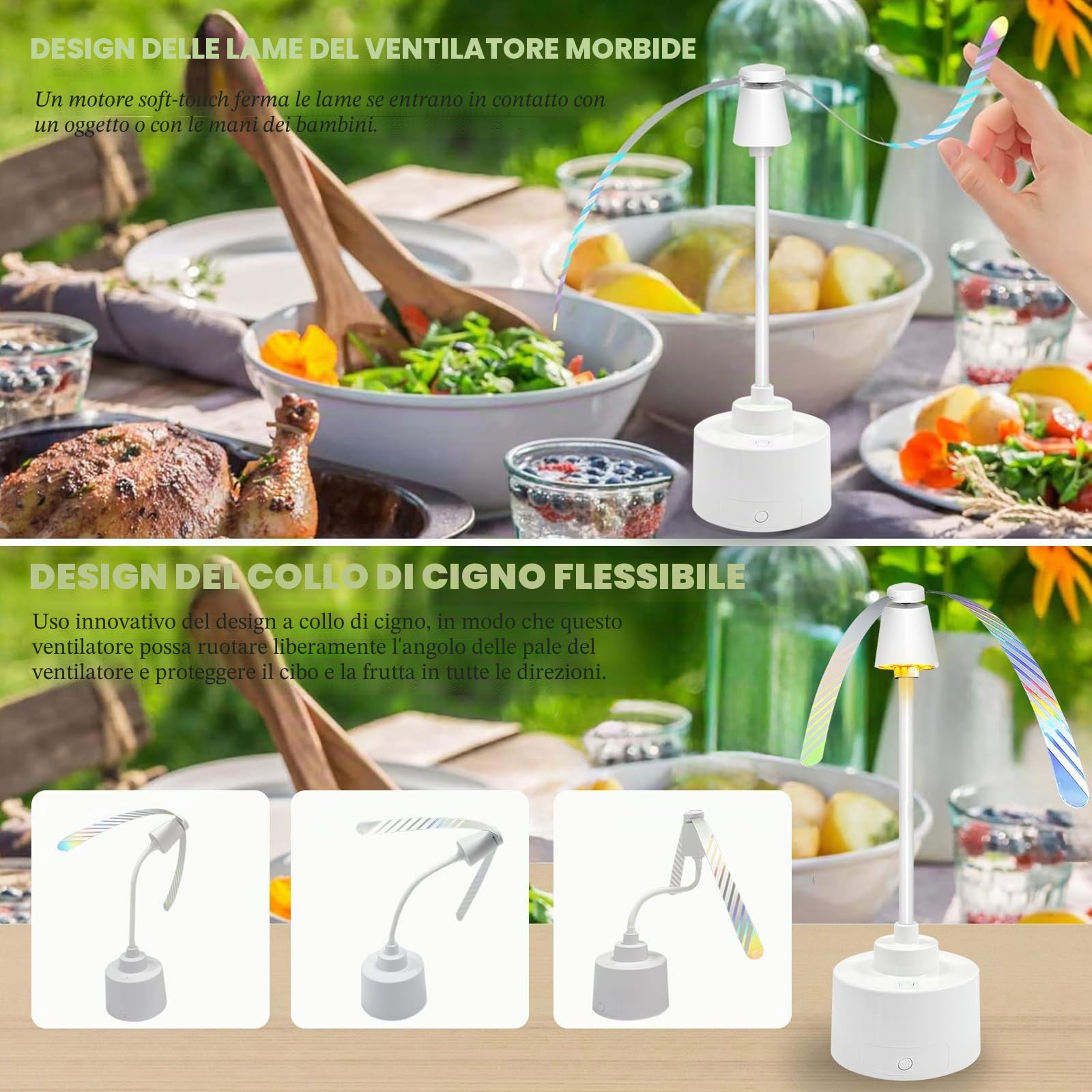 Ventilatore Repellente per Mosche, 4 Pezzi Telecomando per Trappola per Zanzare Con Collo d'Oca Pieghevole a 360° Luce Led Eliminazione Fisica Degli Insetti Con Gancio per Appendere per Feste Picnic