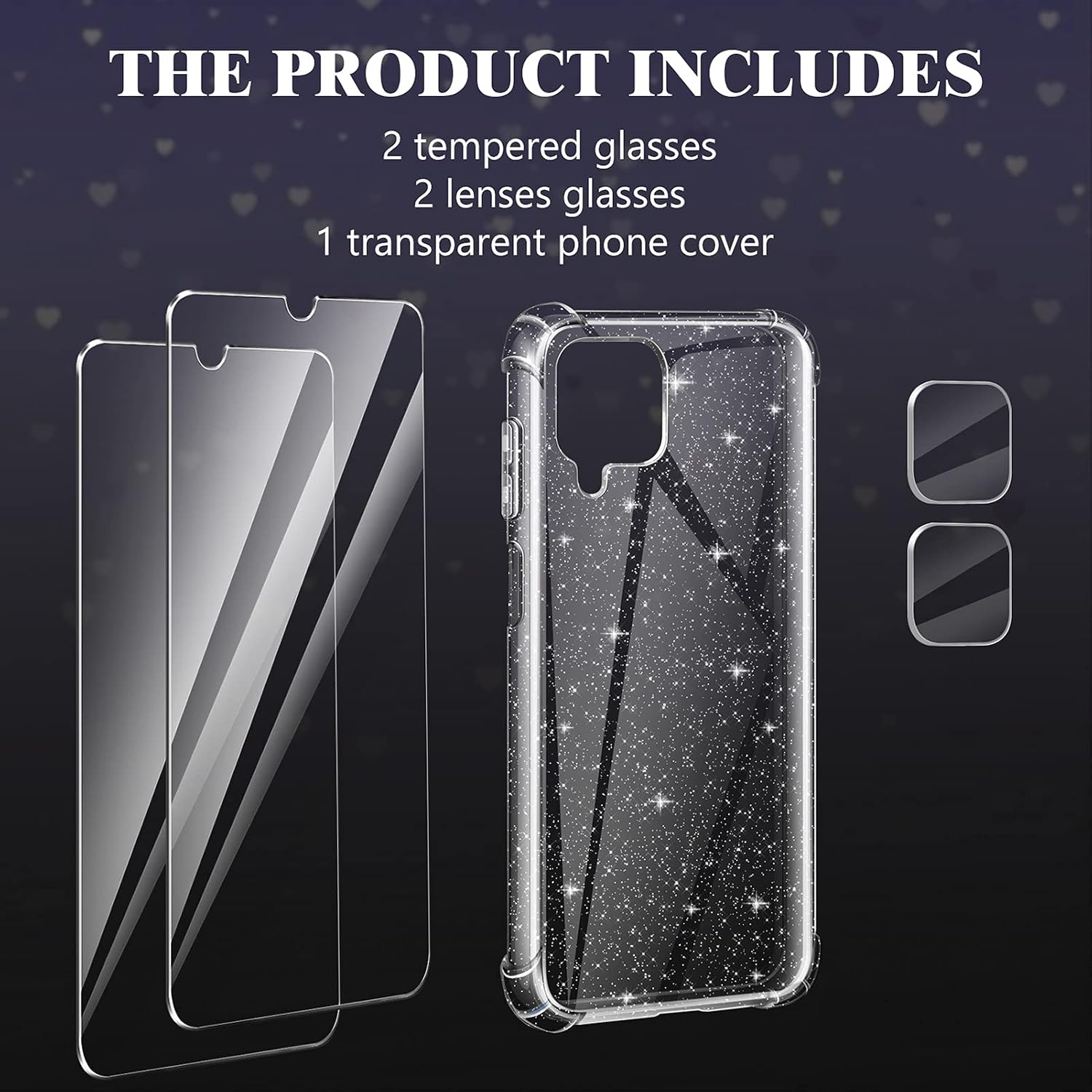 KSWOUS Galaxy A12 Glitter Case Cute, Samsung A12 Case with Screen Protector [2 Pack] + Camera Lens Protector [2 Pack], Soft TPU Shockproof Clear Glitter Protective Phone Case for Samsung A12