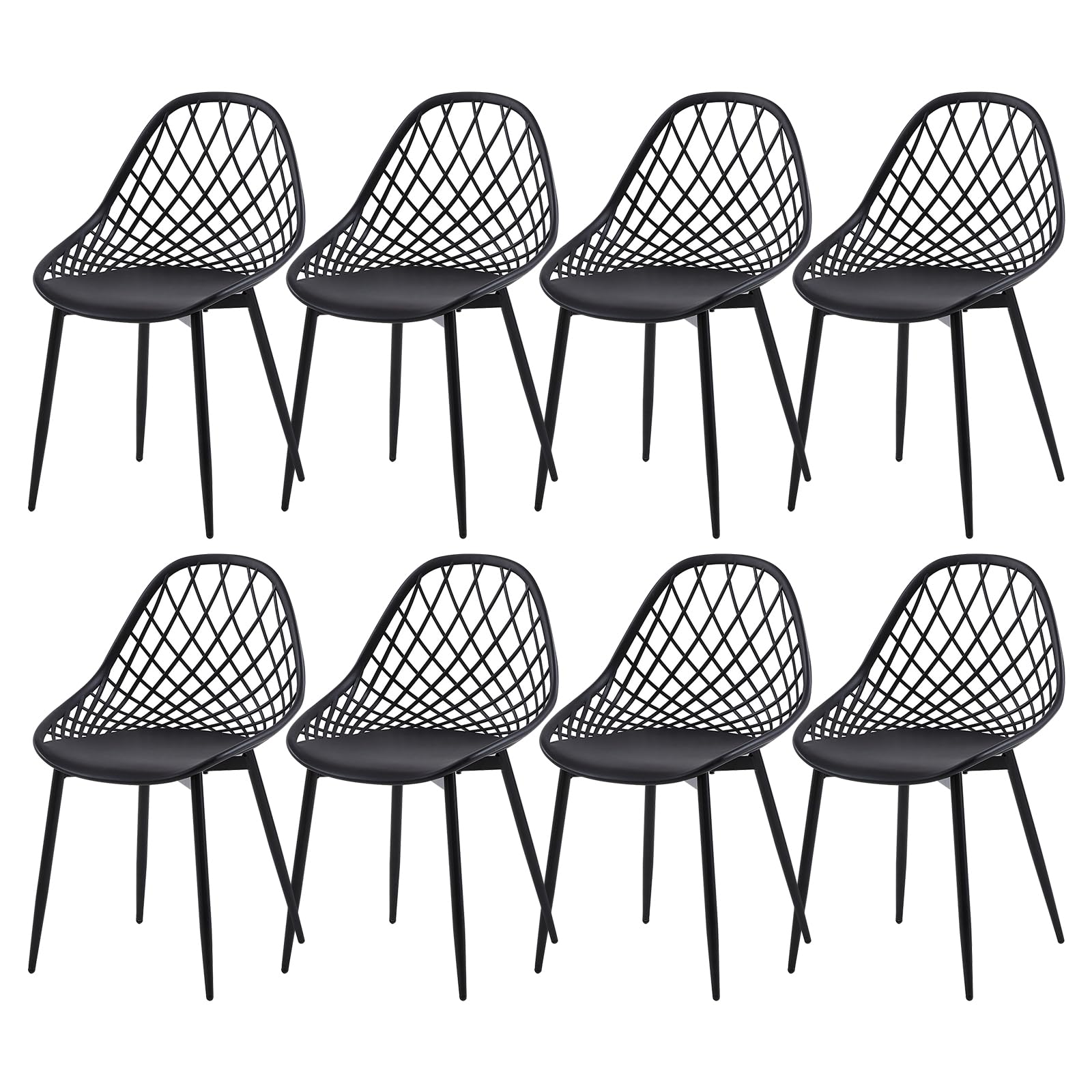 Gartenstuhl 8er Set, Gartenstühle mit Durchbrochenem Design aus PP & Metall, Wetterfeste Outdoor Stühle Esszimmer für Garten, Terrassenstühle, Balkonmöbel Kleiner Balkon, Esszimmerstühle, Schwarz