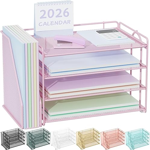 Spacrea Organizadores de escritorio y accesorios, organizador de papel para escritorio con organizador de archivos, accesorios de escritorio y