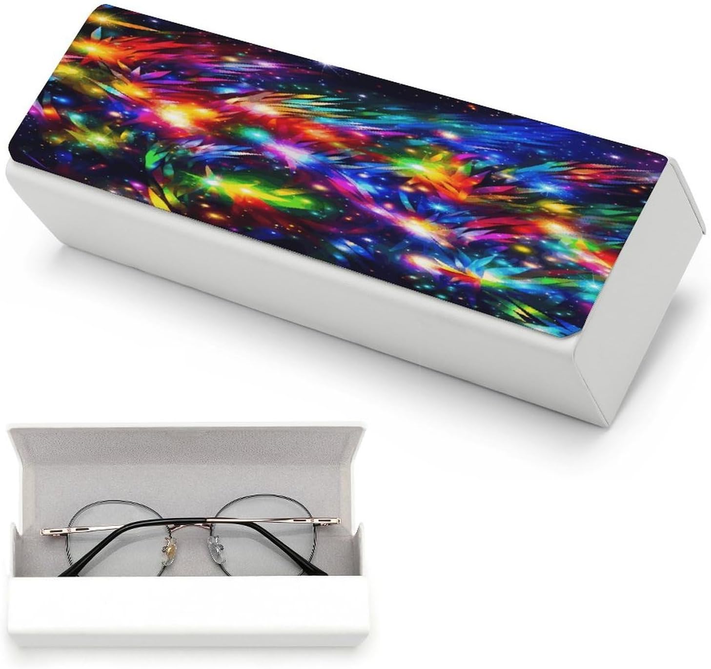 Bright Beautiful Colorful Art Glasses Cases Hard Shell Eyeglasses Case with Cleaning Cloth Magnetic Closure Leather Spectacle Cases Portable Travel Sunglasses Case Fashion Eyeglass Box image 5