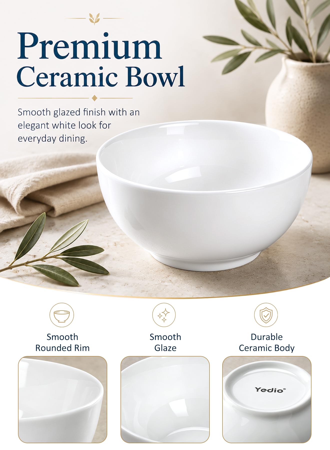 Amazon.com | Yedio 10 OZ White Ceramic Soup Bowls of 6, Small