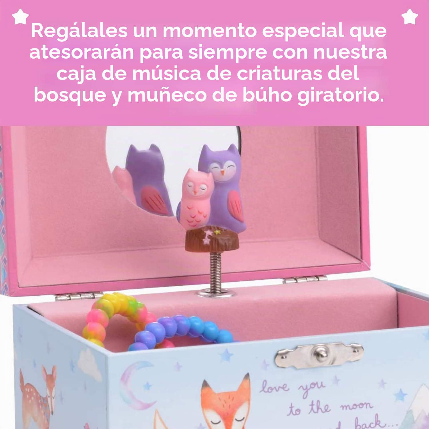Jewelkeeper Caja Musical para Joyas para Niñas Búhos Animales del Bosque Melodía Estrellita