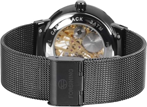 Miniatura 3 de FORSINING Reloj mecánico popular de esqueleto de malla de acero inoxidable ultrafino para hombre