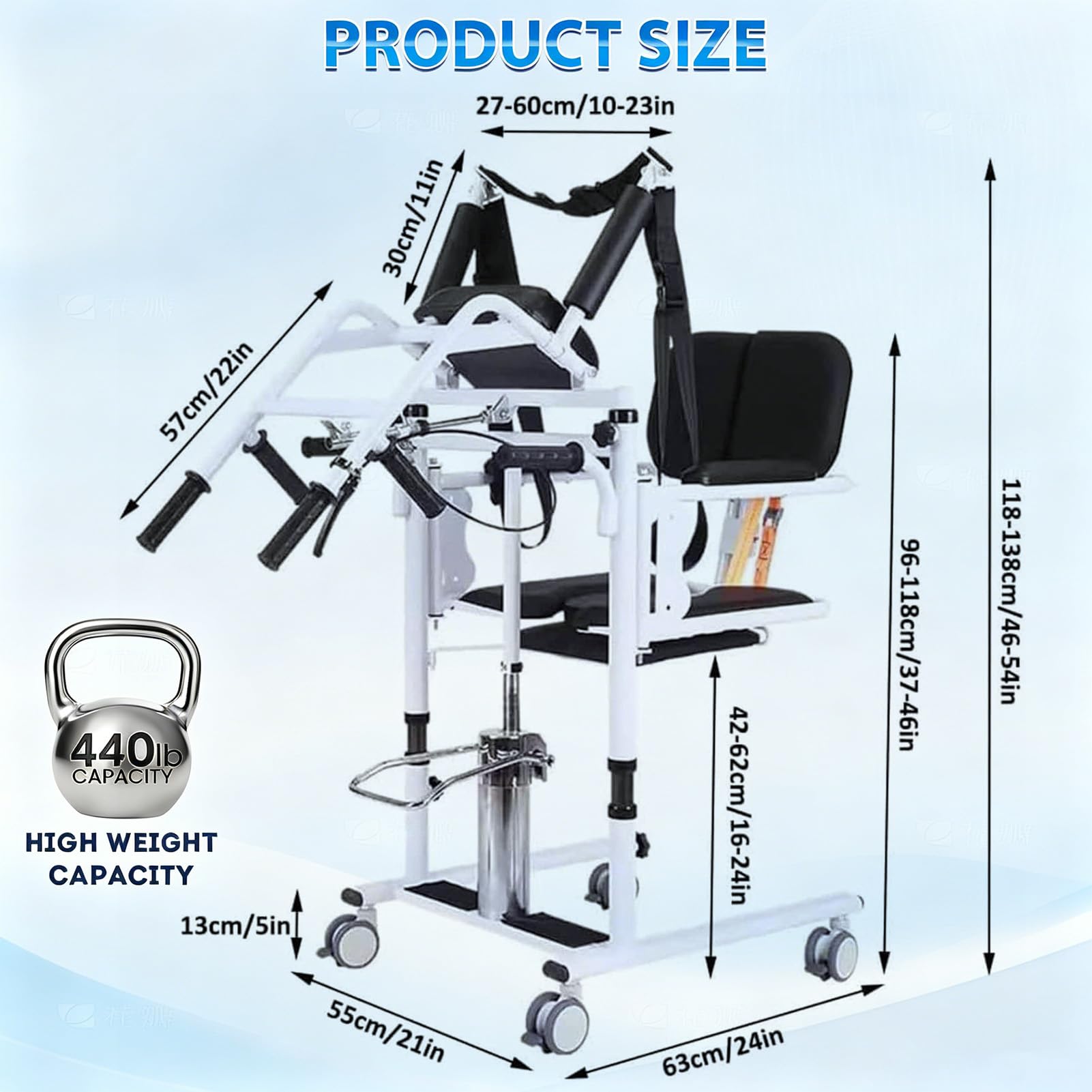Silla Grua de Transferencia para Discapacitados Pacientes – Elevador Hidráulico con Asiento Dividido 180°, Silla Transferencia Ancianos para Ducha Y WC, 200kg, Altura Ajustable, Frenos