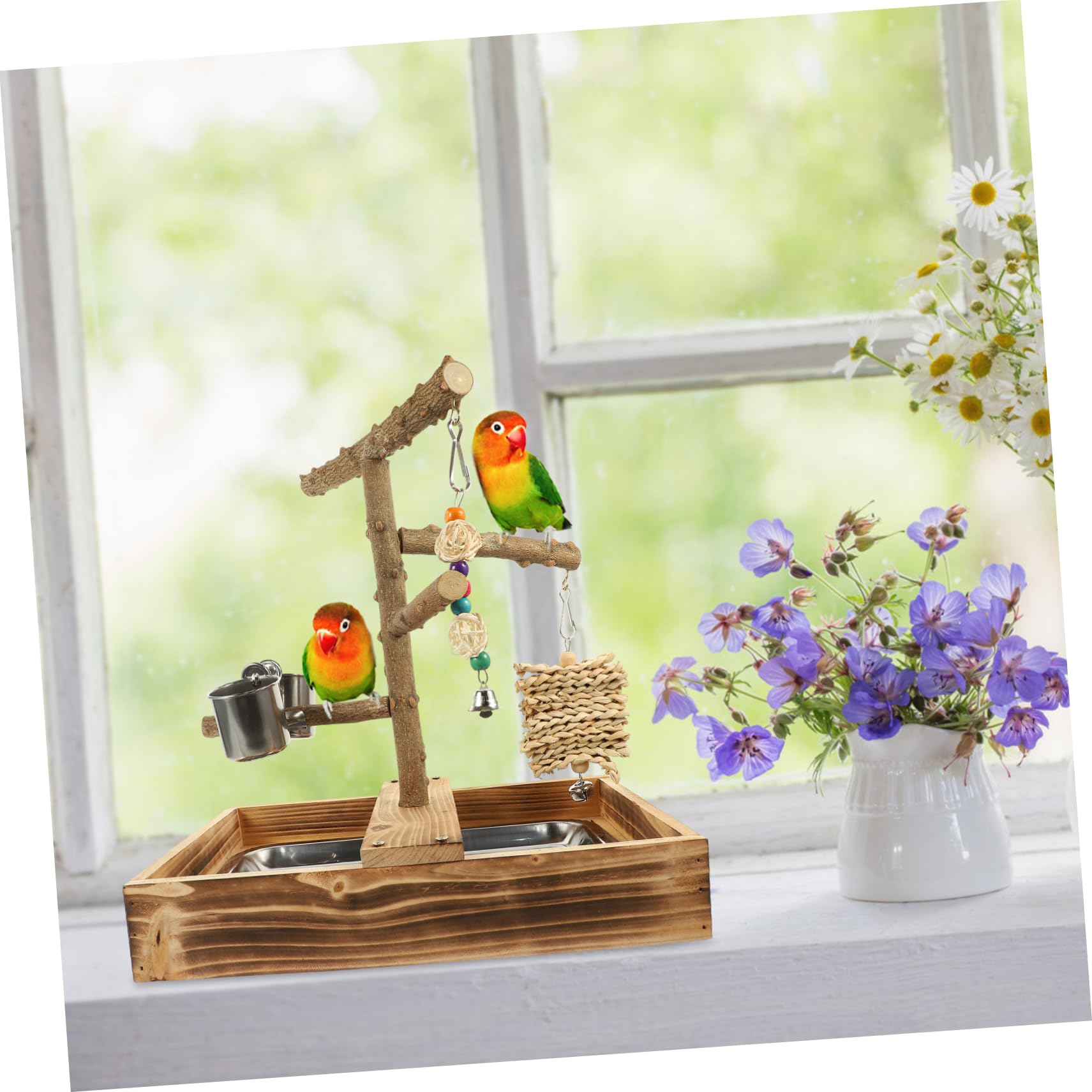 TOYANDONA Soporte de Madera para Periquitos y Juguete para Aves Accesorios de Jaula para Mascotas Estación de y Resistente