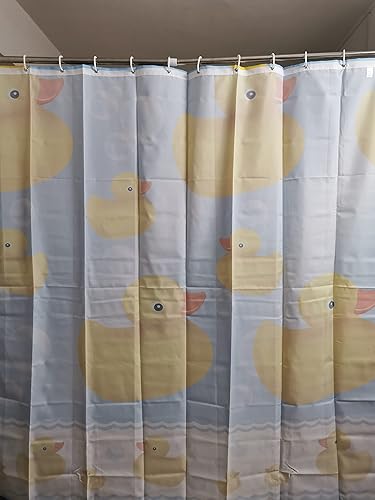 Miniatura 3 de BOYOUTH Cortina de ducha con estampado digital de pato amarillo y burbujas para decoración de baño, cortina de baño de tela impermeable de poliéster