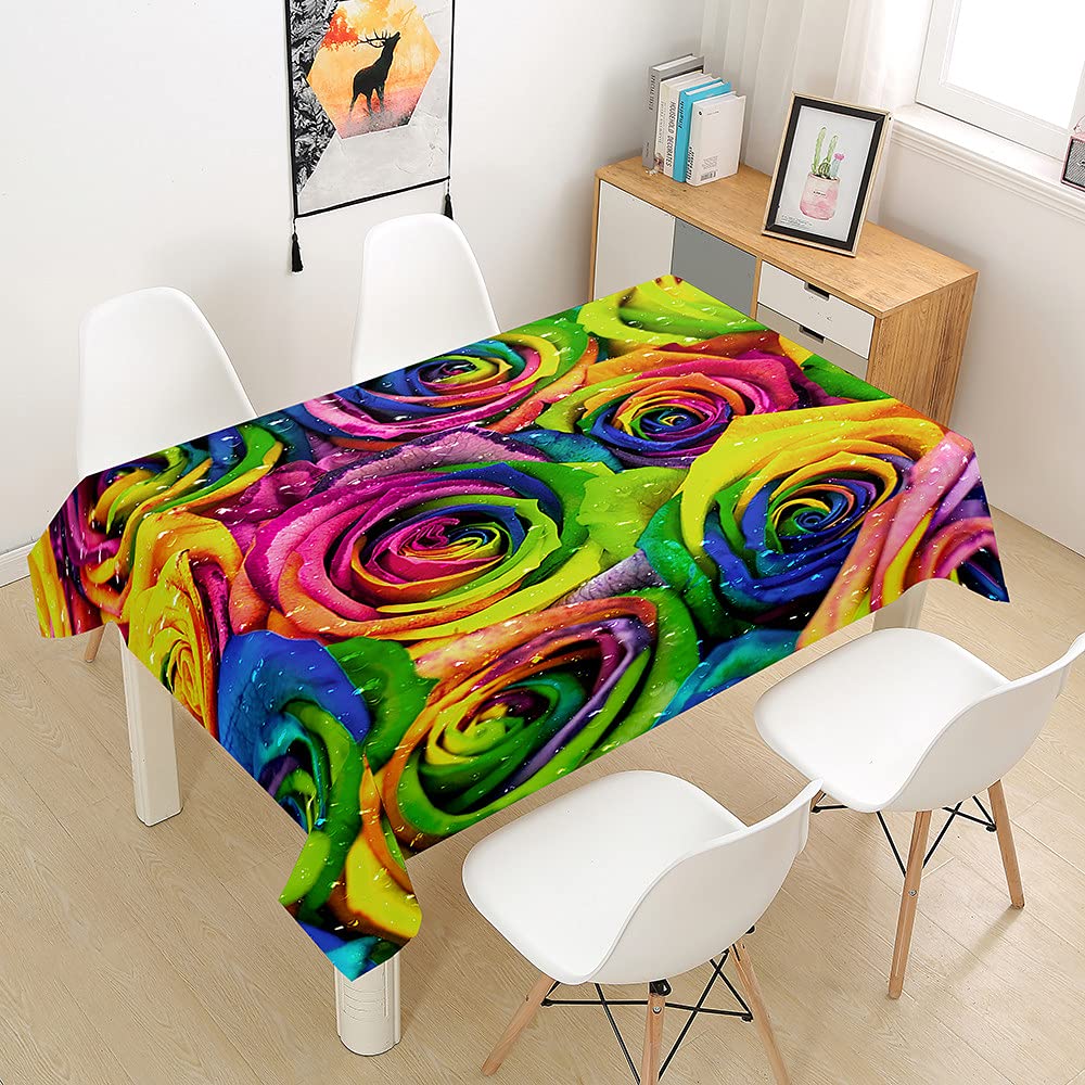 Hearda Multicolore Tablecloth Wipeable Waterproof Wipe Clean, 3D Rose Printed Rectangle Tablecloths Table Cover For Kitchen Picnic Party Buffet Weddings Birthday Christmas (,60X60cm)
