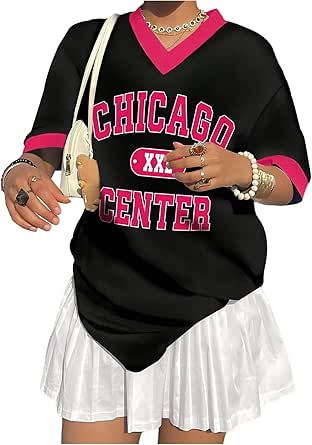 Damen Oversized Jersey Shirt Mit V-Ausschnitt - Bequem & Stylish Für Den Sommer