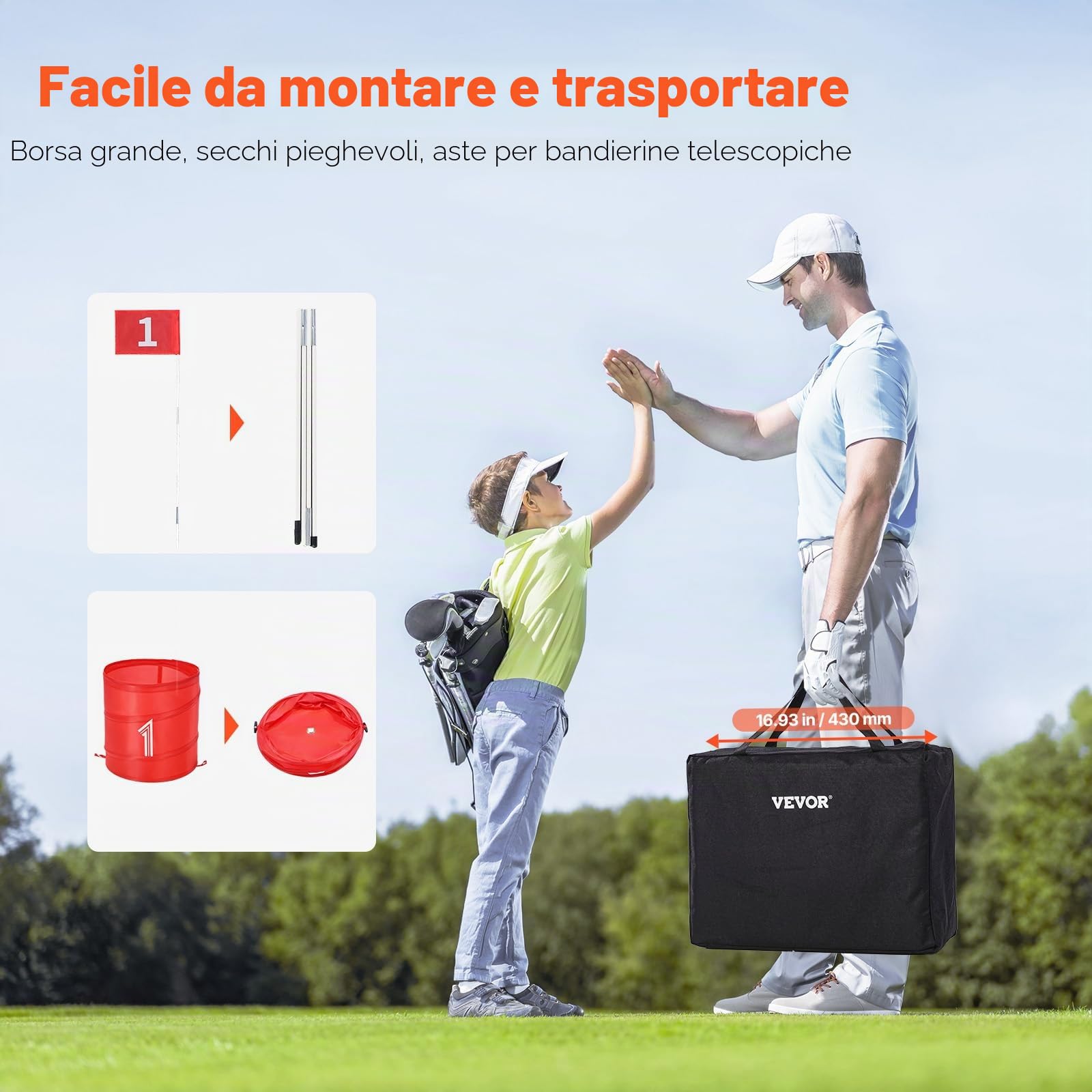 VEVOR Gioco da Golf da Giardino, Campo da Golf a 9 Buche, Giochi di Pratica del Gioco del Golf con Secchio per Famiglie, Adulti e Bambini, Gioco di Golf Portatile per Esterni per Cortile, Campeggio