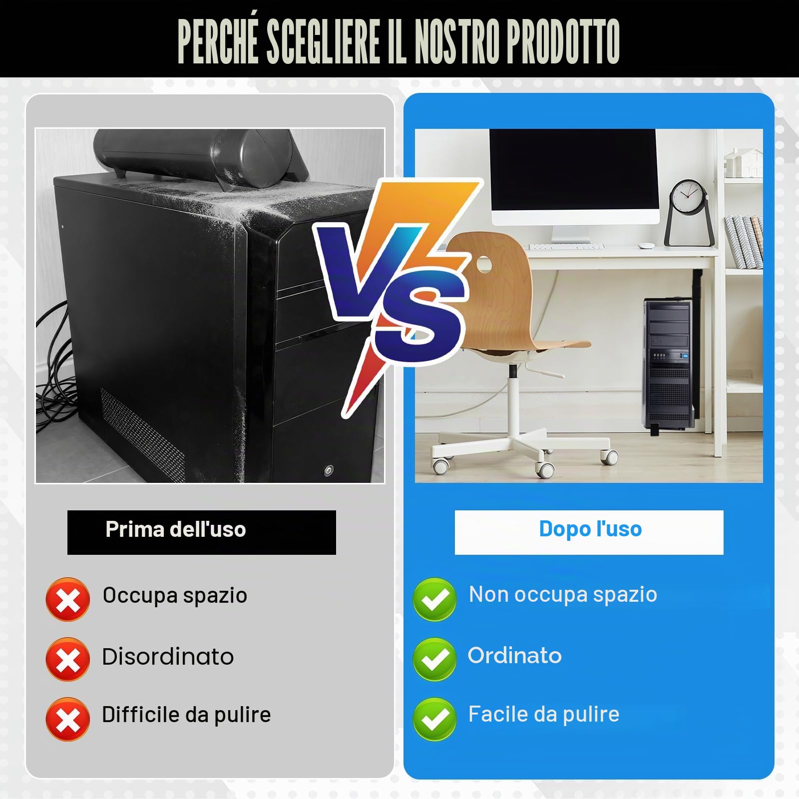 Supporto PC Scrivania Porta PC da Sotto Scrivania Regolabile, Supporto universale per Torre per Computer, Fino a 35 kg, Upporto case Porta Computer Fisso