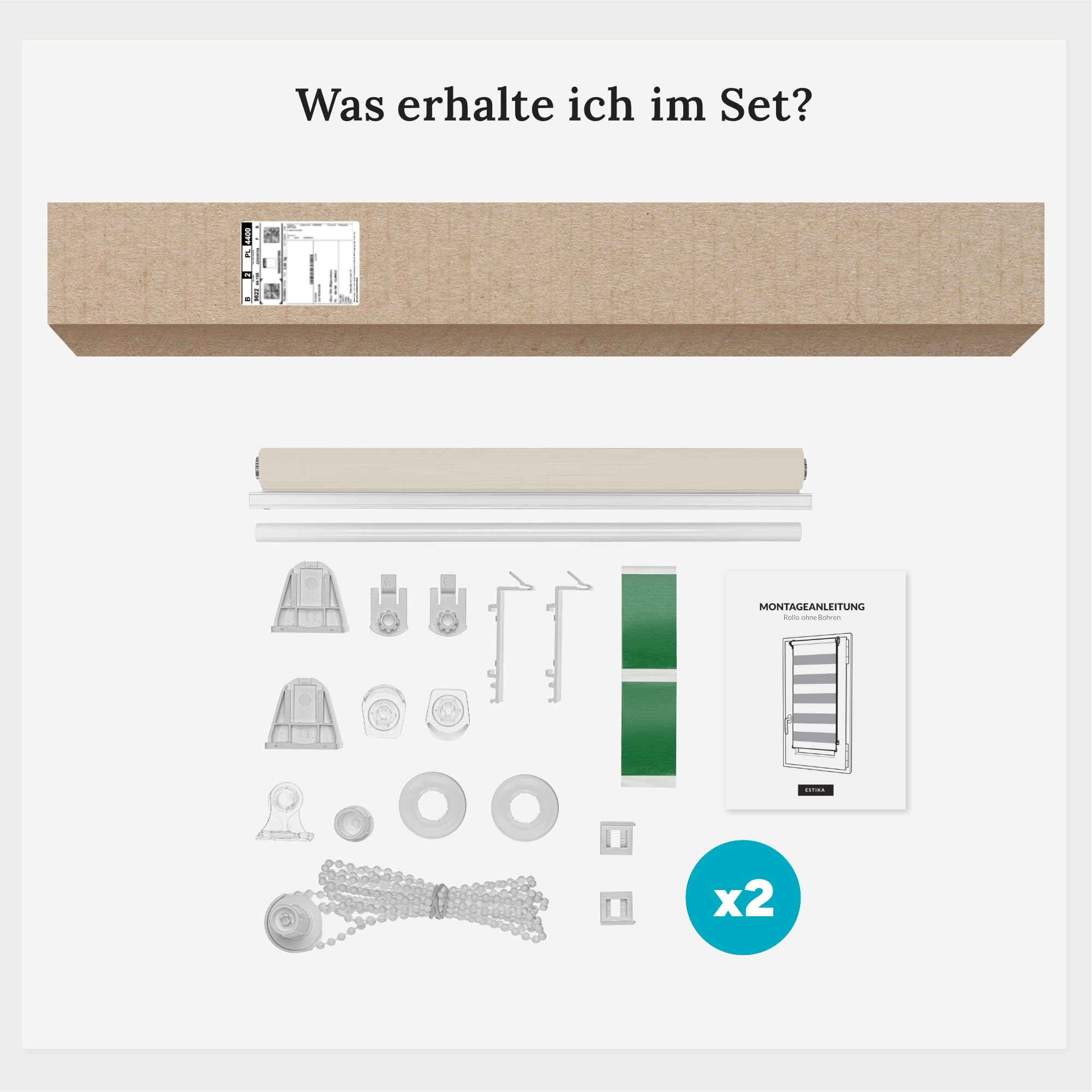 Estika Store Enrouleur Jour Nuit Klemmfix sans perçage, 2 pièces dans Le Set - 50 x 220 cm - Crème - Store à enroulement, Double Tissu, pour fenêtres intérieures, Store Duo