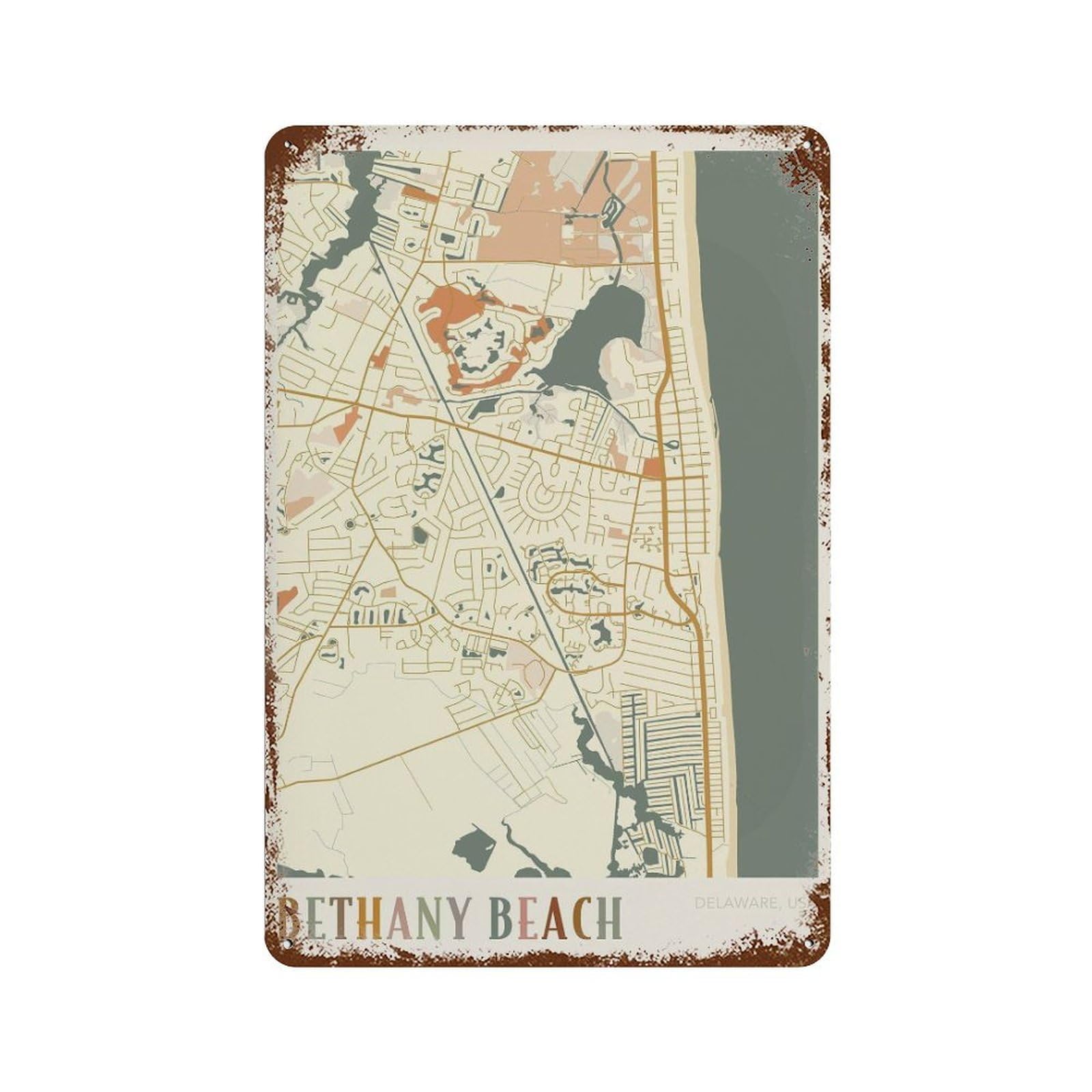 xiaoxiaoshen Bethany Beach Map Delaware Travel Gift Boho to Mom (2) Wall Decor Art Metal Tin Poster Modern Home Decor Art Home Bar Shop Decorations Vintage Sign 30x20cm