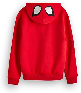 Marvel Spiderman Boys Hoodie | Kids Superhero Graphic Hooded Sweatshirt in Red | Spider-Man Mask with Eyes on the Hood Sweater Film Movie Apparel | Comic Book Character Art Merchandise Gift