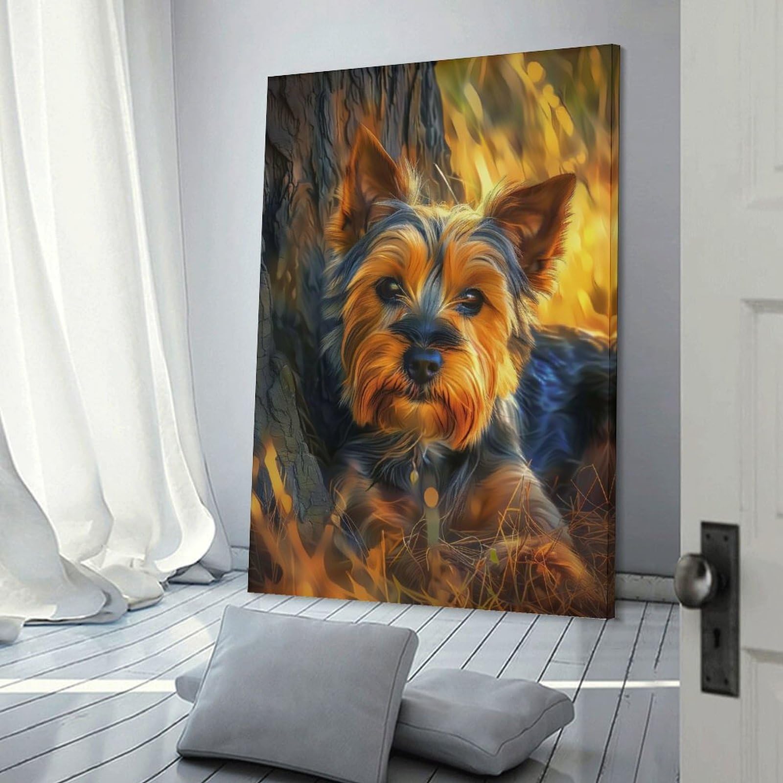 Junmoney Frame-Style-17 Home Decor Wall Art Majestic Yorkshier Terrier, 20X30inch(50X75cm), For Bedroom Decor, Cosy Corners Or Studios, Decorative Wall Art For Cosy Rooms
