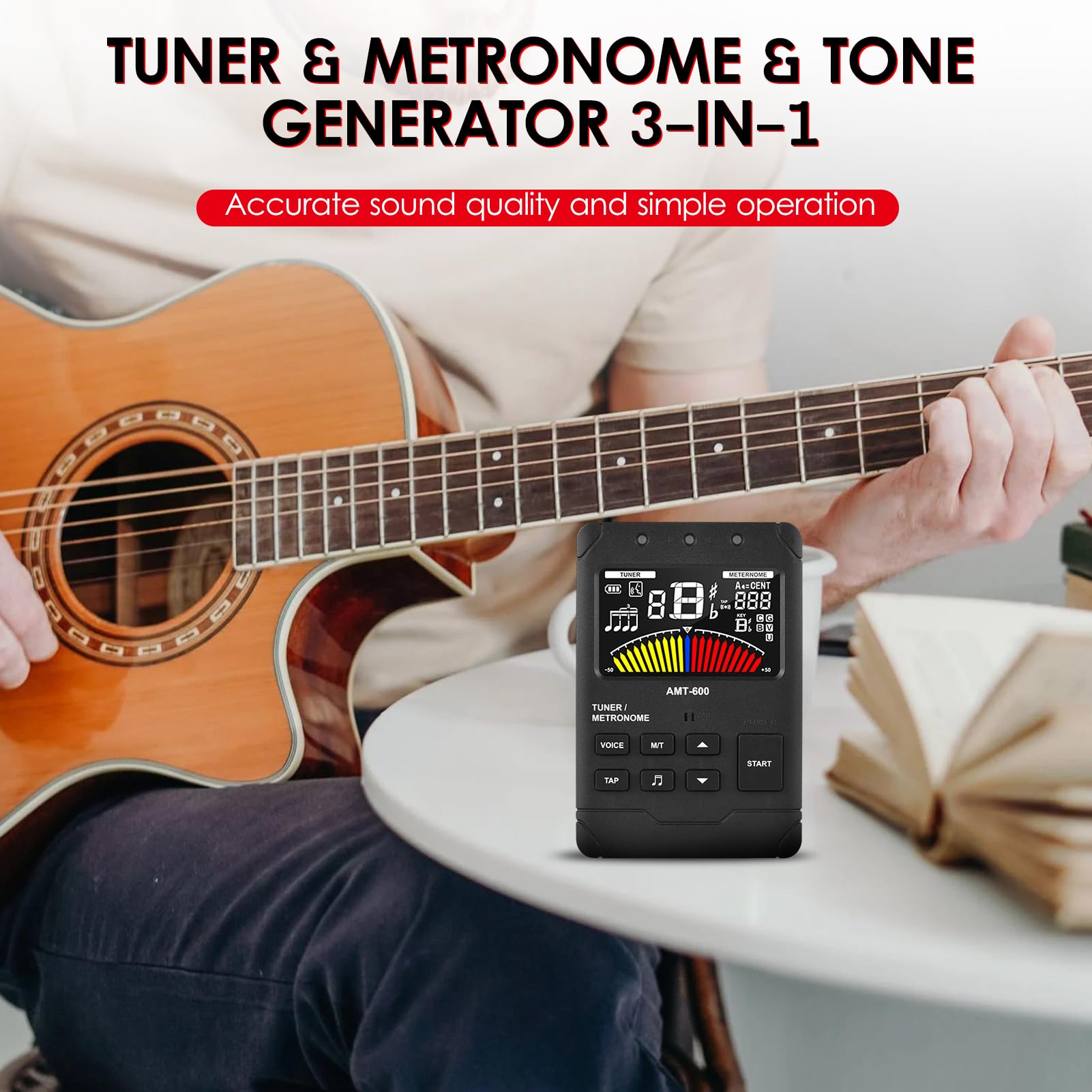 Afinador de Guitarra LCD en Color 3 en 1, Metrónomo, Generador de Tonos para Instrumentistas Cuerdas y Vientos