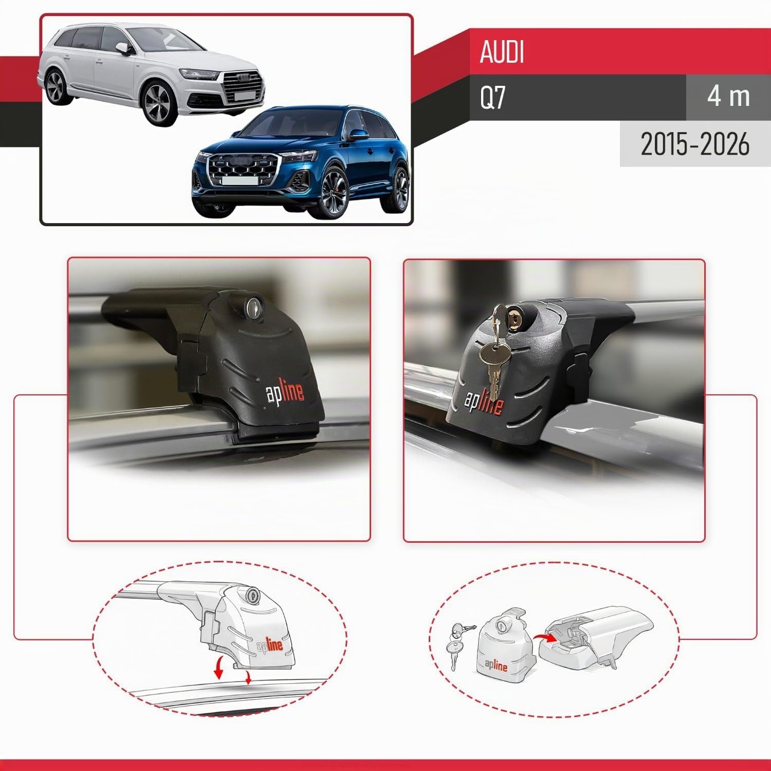 Compatible con Audi Q7 (4M) 2015-2026 Modelo Ace-2 Barra de Techo Auto Portaequipajes Barras Transversales Gris Aluminio 2 Barras
