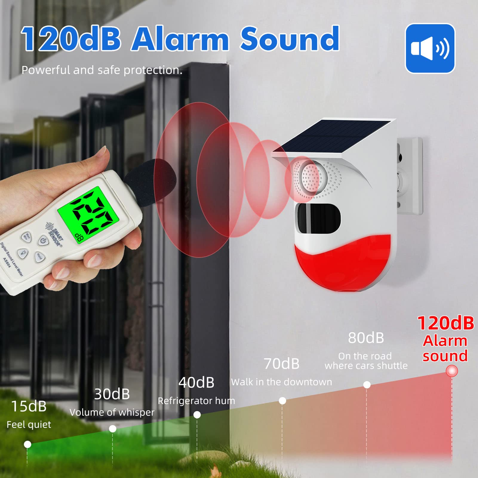 Solar Powered Motion Sensor Alarm with Infrared Detection & App Control, 120dB Outdoor Security for Home & Garden - Image 4