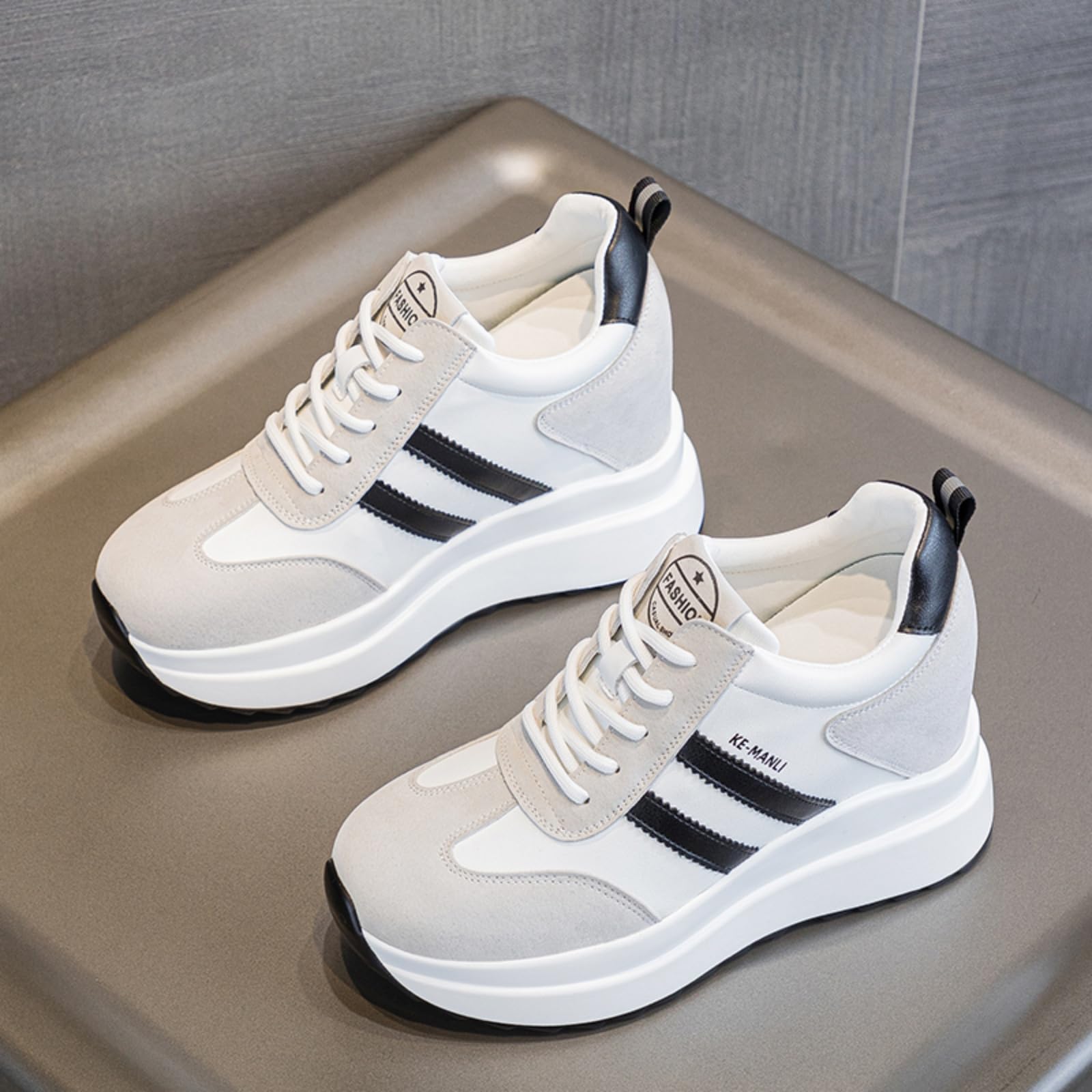 Sneakers Alte Donna Sneakers Zeppa Interna Eleganti Piattaforma Scarpe con Tacco Interno 10 cm Moda Pelle Casual Scarpe da Ginnastica