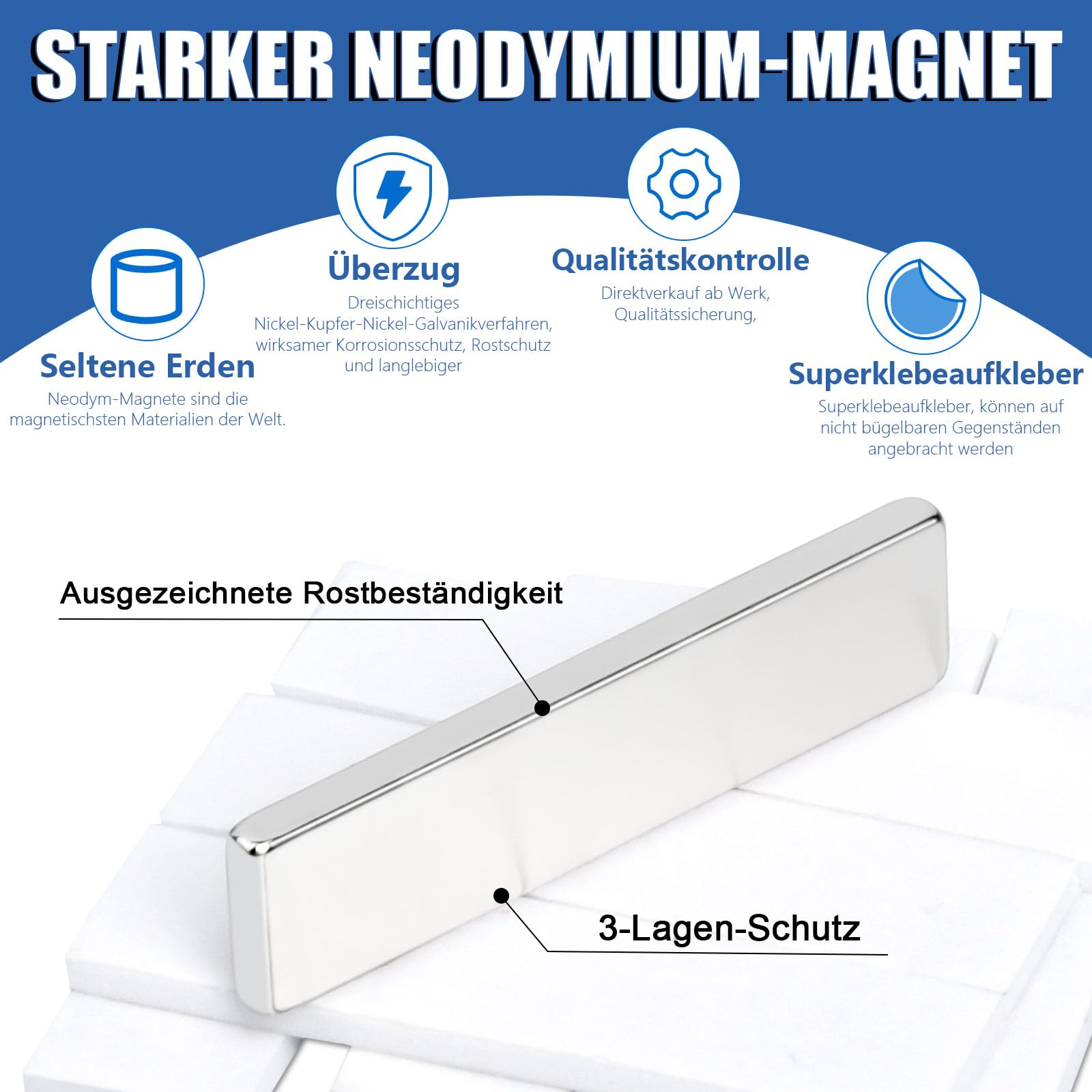 8 sztuk magnesów mocnych 40 x 10 x 3 mm, prostokątne, neodymowe, bardzo silne magnesy, samoprzylepne, mocne, okrągłe, małe magnesy na tablicę magnetyczną, lodówkę, tablicę suchościeralną, zdjęcia, do