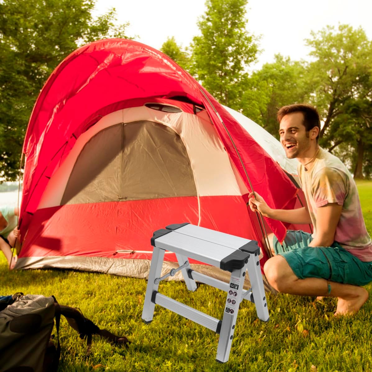 Yardwe Aluminum Alloy Folding Step Ladder Stool with Wear-Resistant Surface and Stable Design, Portable Lightweight Folding Stool for Home and Room Use