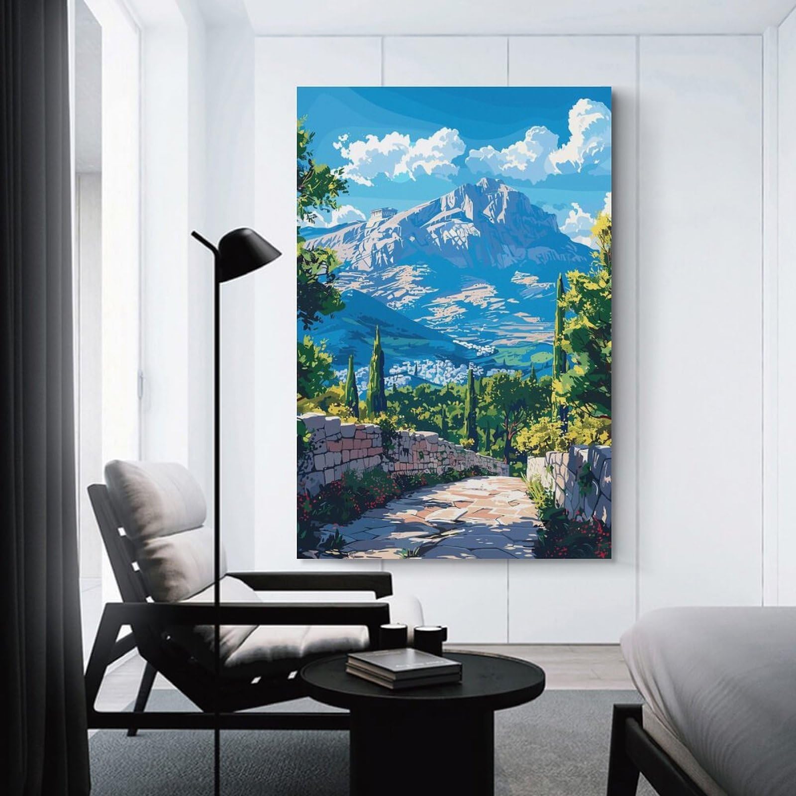 Junmoney Stone Path to Mountain View Wall Decor Canvas Print, 12x18inch(30x45cm), for Home Lounge, Bedroom Or Reading Nook, Decorative Artwork for Empty Walls