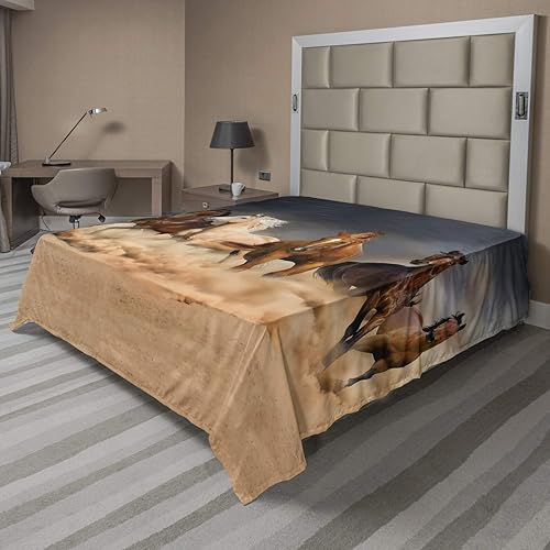 Ambesonne Sábana encimera de caballo, animales con temática equina galopando en la arena, patrón de caballos corriendo, suave y cómoda, 1 pieza,