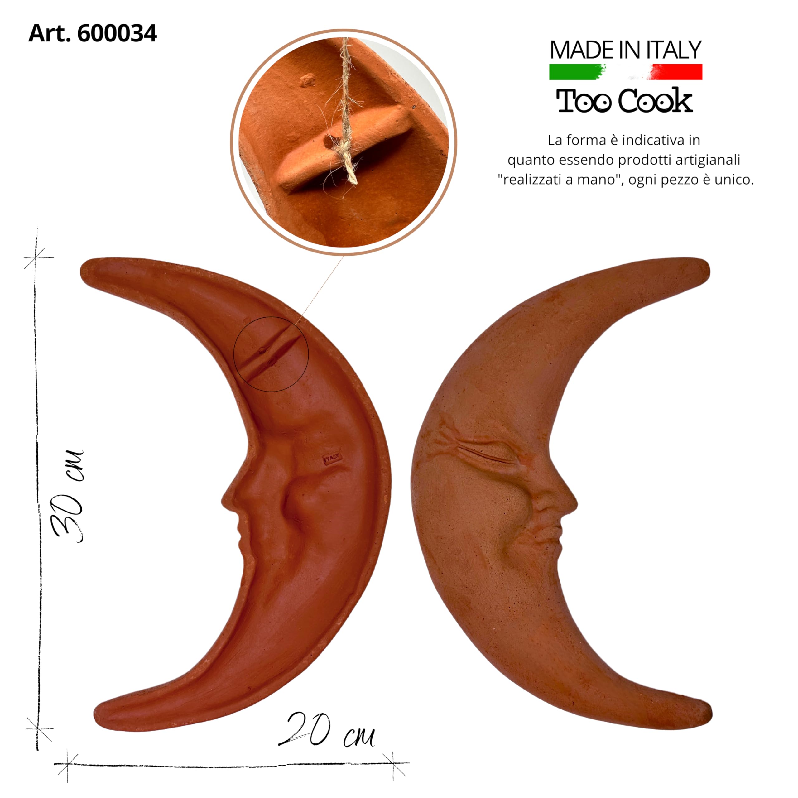Toocook Luna da muro in terracotta artigianale per arredo e decorazione casa Resistente alle intemperie 30 cm