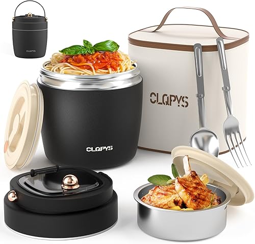 Tarro de alimentos aislado al vacío de acero inoxidable de 40 onzas para adultos, recipiente de almuerzo de boca ancha con cuchara, tenedor y bolsa