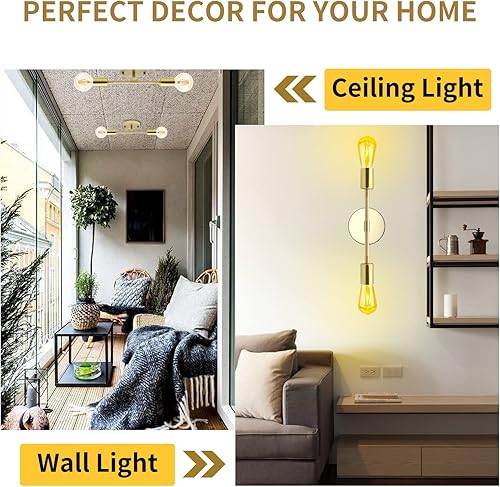 Miniatura 3 de jose2015 2 luces doradas de pared cepilladas, aplique de pared de mediados de siglo, lámpara de techo para pasillo, sala de estar, dormitorio, sobre