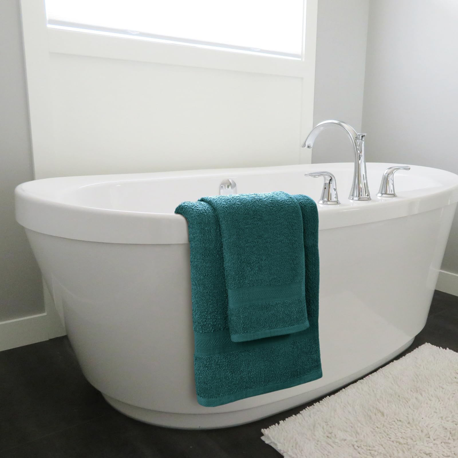 SweetNeedle Set di asciugamani-2 asciugamani da bagno, 2 asciugamani per le mani e 2 salviette, uso quotidiano in spugna filata ad anello, altamente assorbente per bagno, Teal (confezione da 6)