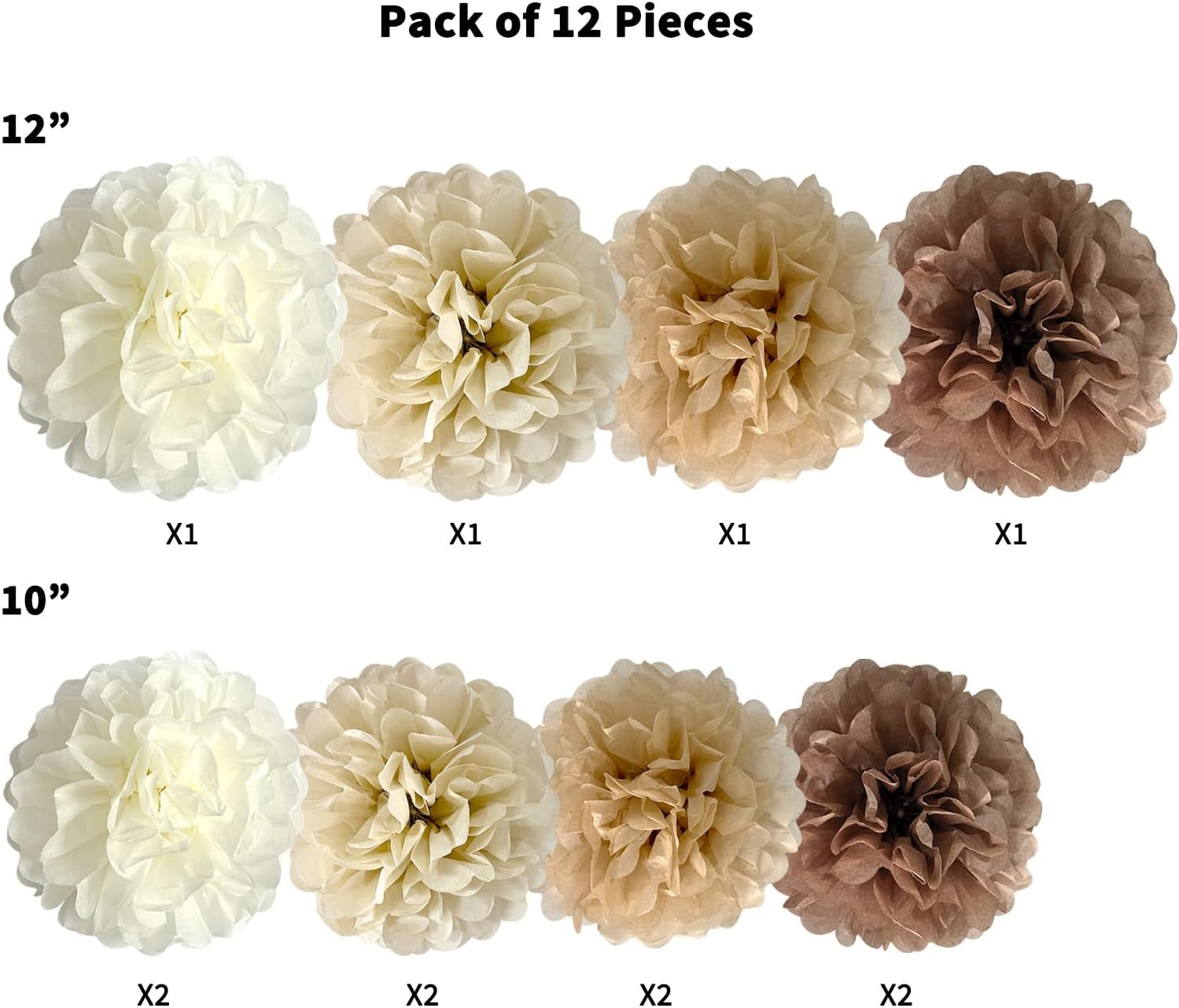 ANSOMO Brown Tissue Paper Pom Poms Khaki Caramel Party Decorations Ivory Beige Cream Earth Tone Boho Champagne Tan Flowers Wall Hanging Décor Supplies Rustic Neutral Birthday Baby Shower Wedding