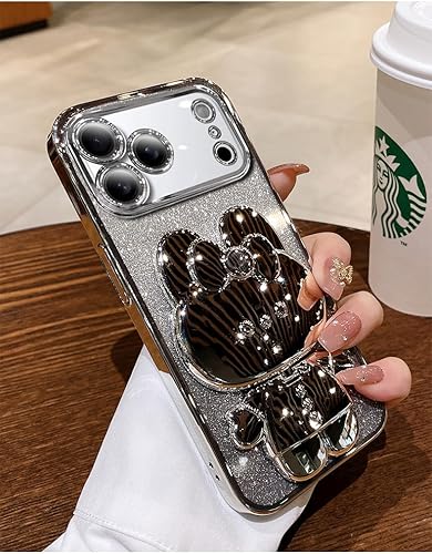 Spevert for iPhone 17 Pro Case Luxury Glitter Case with Cute Rabbit Stand,Glitte