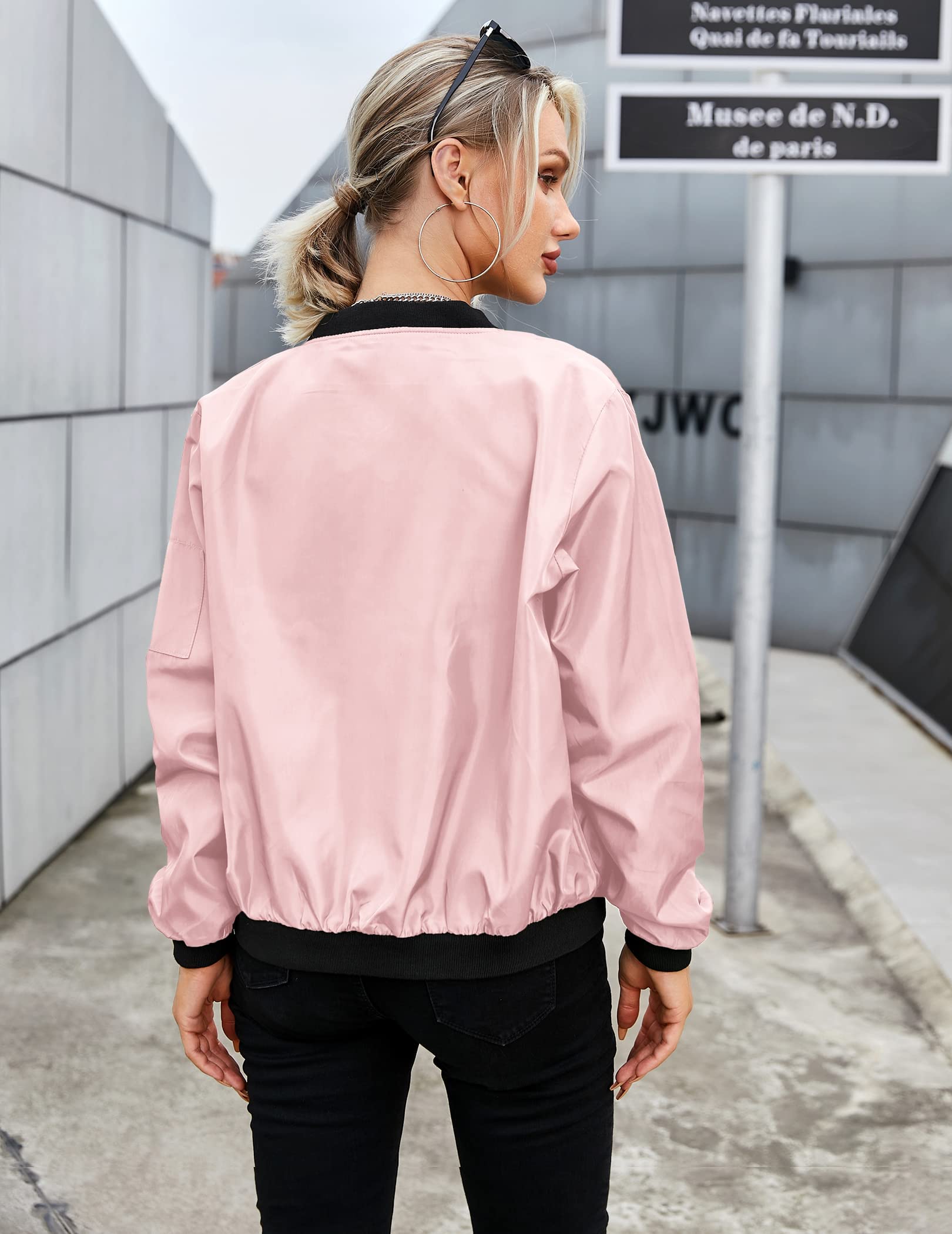 Zeagoo Giacca Bomber Donna Corto Blouson Giacca Casual Giacca da Pilota Manica Lunga Outwear Zip Up Unita Leggera Giacca Felpa